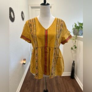 Anthropologie “THML” Golden Yellow Embroidered Top